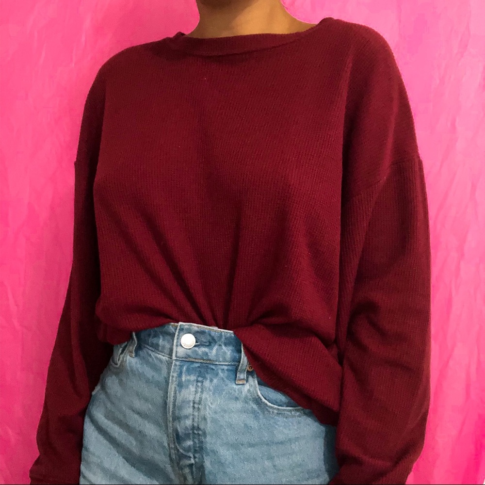 Ribbed Wine Red Sweatshirt